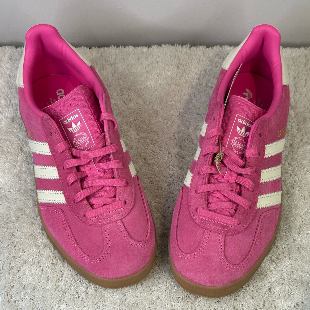 adidas Gazelle Hot Pink and White Suede Sneakers - Picture 9 of 9